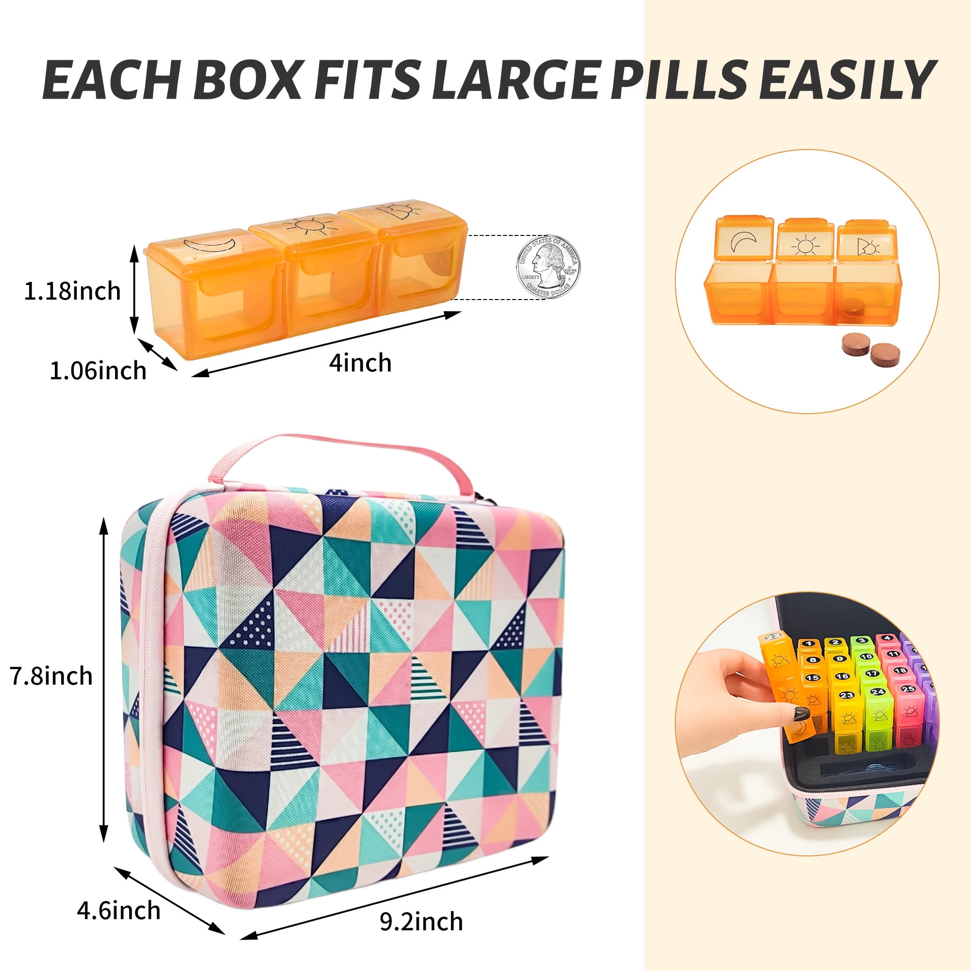DIYING 31-Day Pink Abstract Diamond Pill Organizer – Stylish, Durable & Travel-Ready