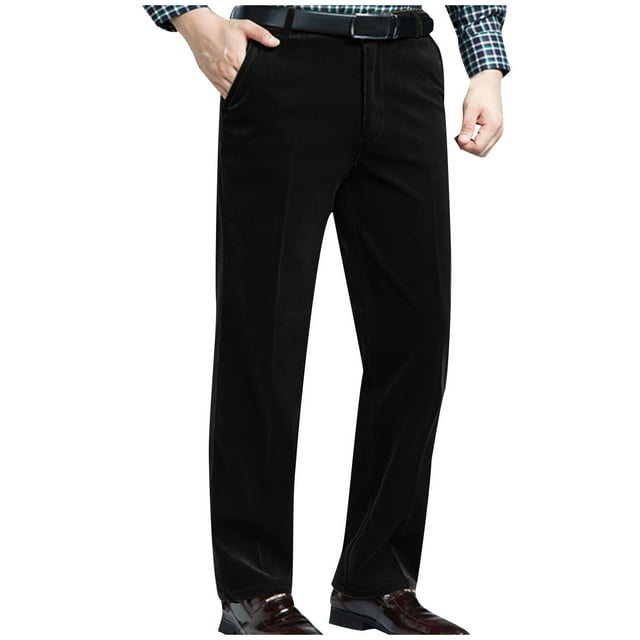 GreatBaby Men's Warmkeeping Corduroy Pants Solid Color Versatile for Spring Fall Straight Cut with Pocket Fashionable Texture for Warmth(Coffee#1,S)