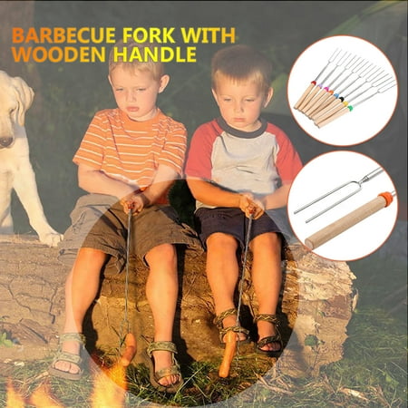 

Banghong BBQ 8color retractable U-shaped stainless steel barbecue fork with wooden handle