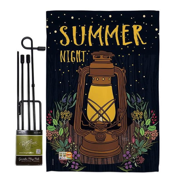 Breeze Decor BD-SU-GS-106082-IP-BO-D-US18-BD 13 x 18.5 in. Summer Night Lantern Fun in the Sun Impressions Decorative Vertical Double Sided Garden Flag Set with Banner Pole