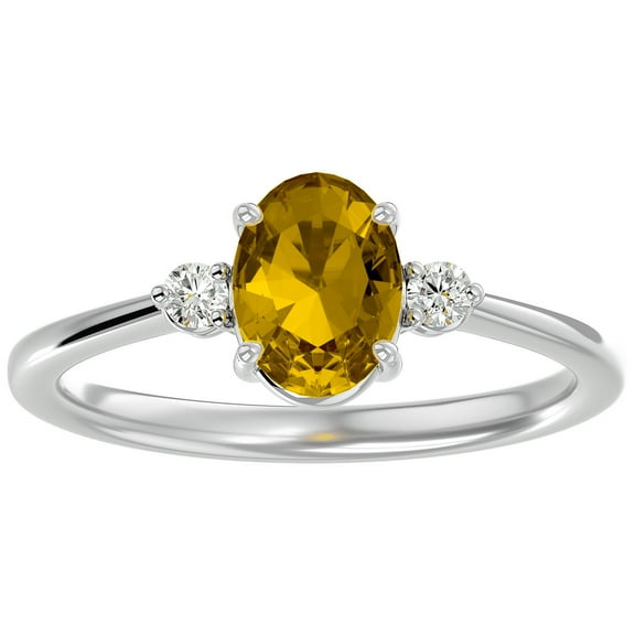 SuperJeweler 1 1/3 Carat Oval Shape Citrine and Two Diamond Ring In Sterling Silver For Women
