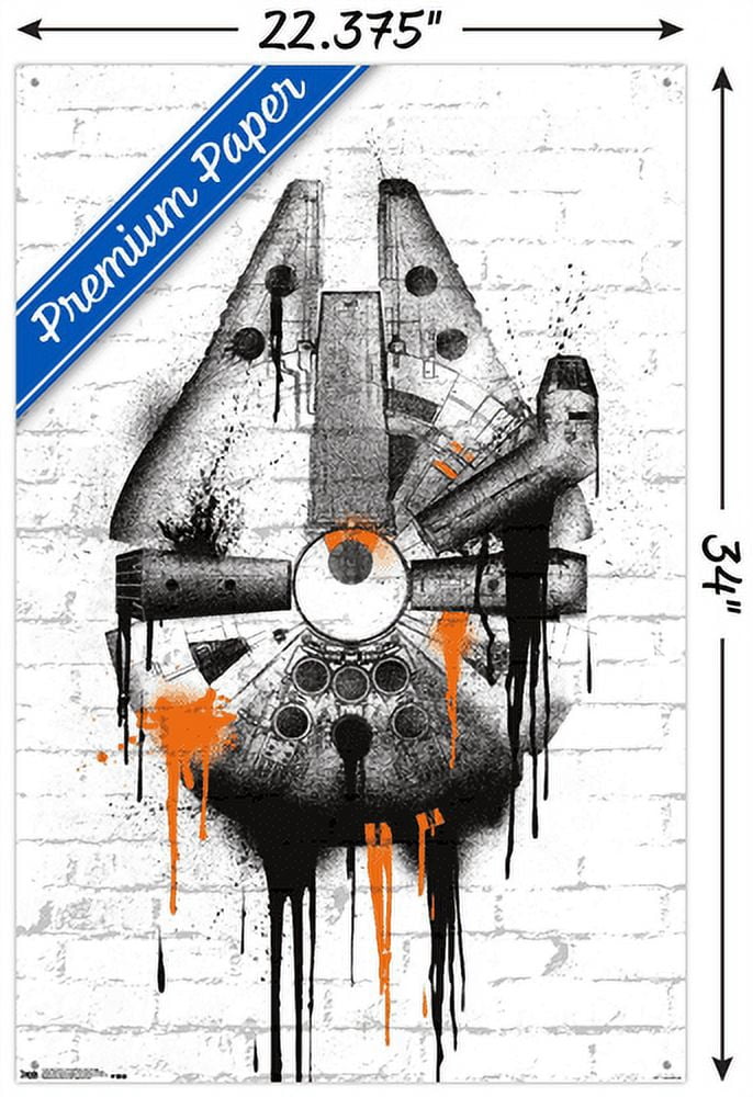 Star Wars: Saga - Falcon Black And Orange Wall Poster with Push Pins, 22.375" x 34"