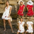 thumbnail image 1 of Robe d'Été Bohème pour Femmes, Robe de Plage Décontractée, Cocktail, Manches Courtes, Robe Florale Élégante, Col en V, Harajuku, 1 of 4