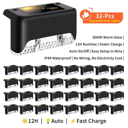 32pcs Solar Deck Lights - IP44 Fence & Step Lights, Auto On/Off 12Hr Lighting for Stairs Pathways Yards Gardens, Ideal Hotel Landscape Halloween Christmas Decor (32/16/8pcs Options)