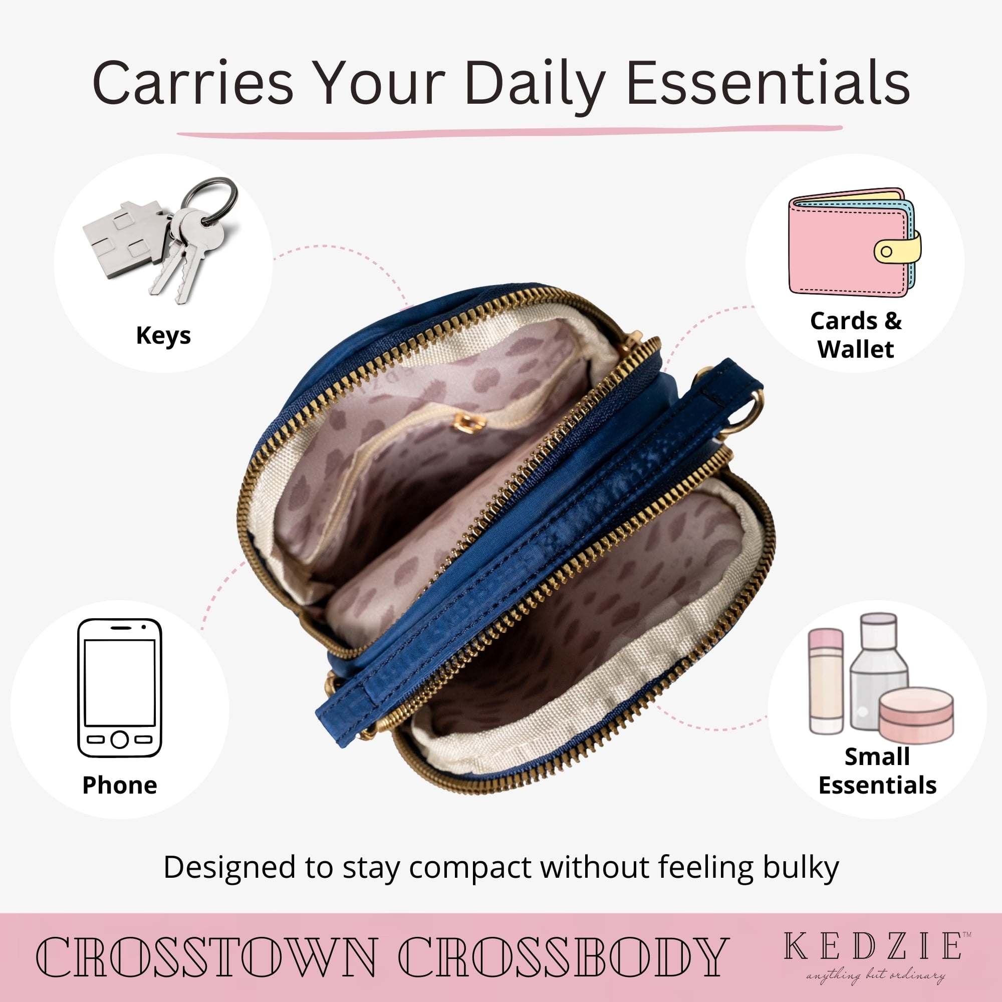 Kedzie Crosstown Multi-Pocket Crossbody Bag, Navy (Women's)