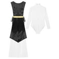 thumbnail image 4 of Kaerm Women Liturgical Worship Dance Outfit Top Metallic Split Lace-Up Sides Tunic with Loose Pants Set Black S, 4 of 6