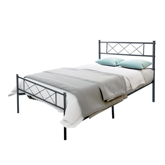 Metal Bed Frame, Twin-Size Metal Bed Frame with Headboard and Footboard Mattress Foundation w/12 Legs, Noise-Free, No Box Spring Needed, 220lbs, Black, SS488