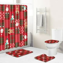 PALIFEUR Christmas Bathroom Rugs Set of 4, Soft Absorbent Bath Mat with Toilet Rug Shower Curtain, Non Slip Washable Bathroom Mat, Xmas Winter Bath Rugs for Christmas Holiday Party Decorations