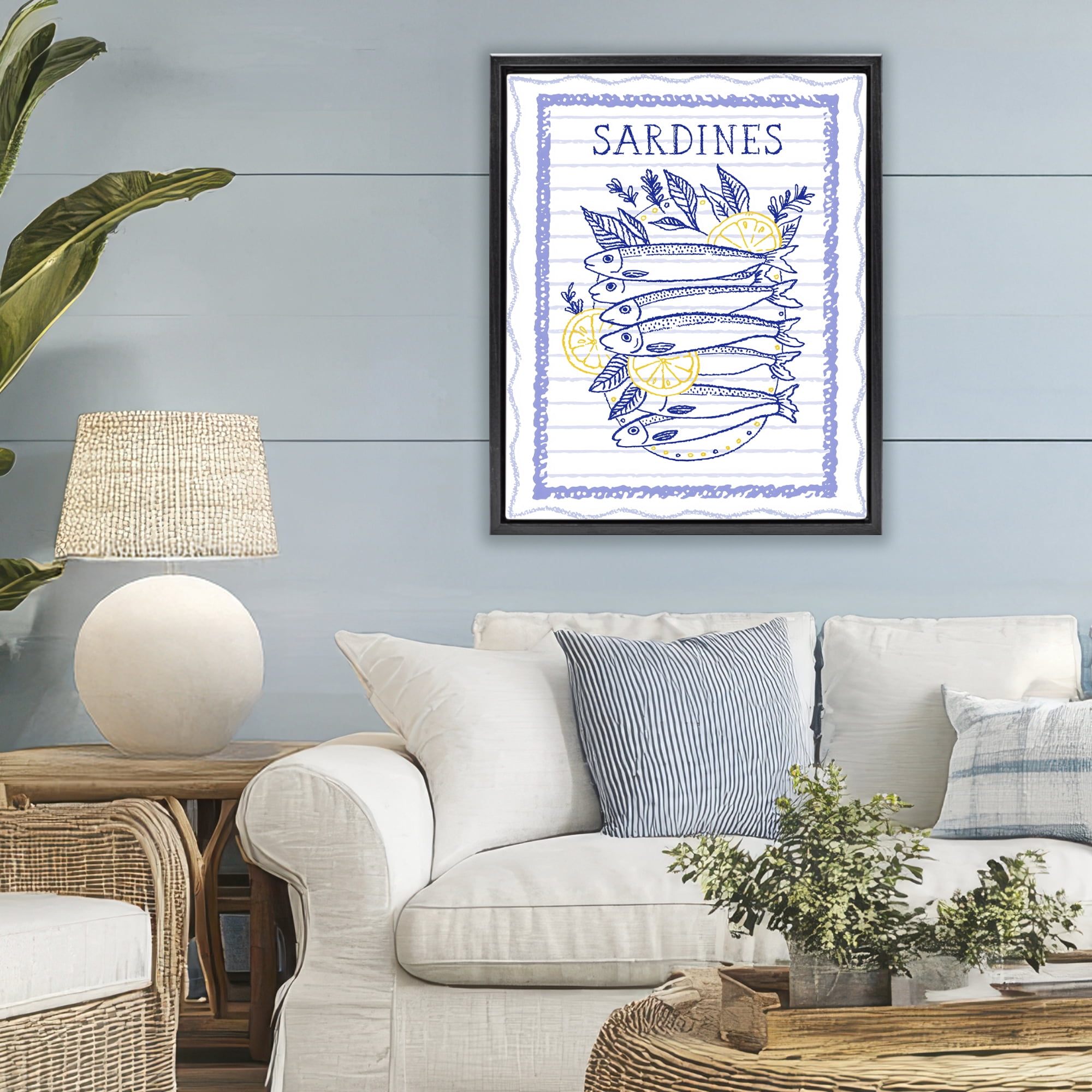 Stupell Industries Sardines Pile with Lemons Black Framed Floater Canvas Wall Art, design by Creative Studio