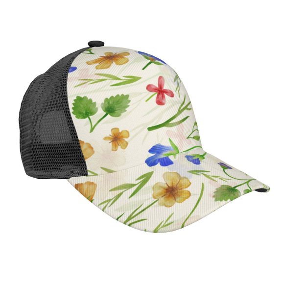 Mesh Baseball Caps Trucker Sun Hat Adjustable Fashion Snapback, Bluebell Watercolor Flowers