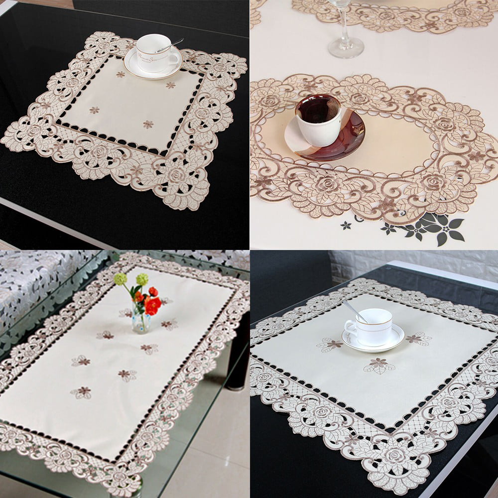 White Embroidered Lace Tablecloth Floral Table Runner Doily Wedding Party Satin