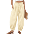 thumbnail image 2 of Womens Baggy Pleated Harem Pants Summer Elastic High Waisted Wide Leg Balloon Cotton Lounge Pants L, 2 of 9