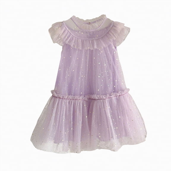 Ccpelsie Girls Dress Flutter Ruffle Sleeve Boho Flower Floral Strawberry Sundress for Kids Casual Midi Dresses(Purple,7-8 Years)