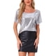 thumbnail image 1 of Tops metálicos INSPIRE CHIC para mujeres con hombros al descubierto, manga corta, sueltos, blusa brillante para fiestas, 1 of 6