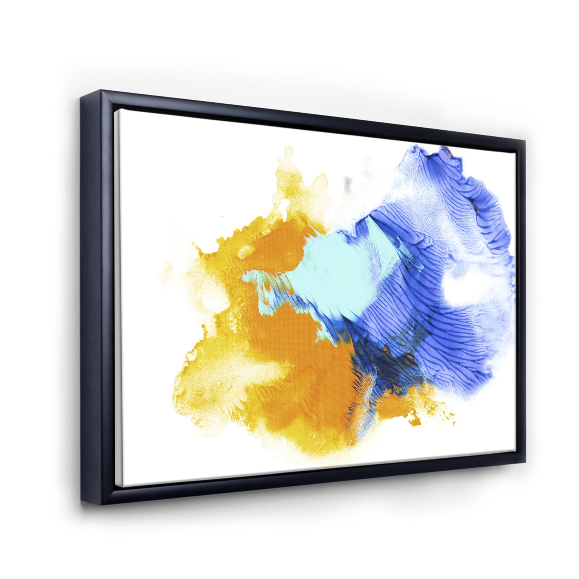 Abstract Orange and Blue Clouds 32 in x 16 in Framed Painting Canvas Art Print, by Designart