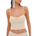 thumbnail image 2 of Women's Summer Knit Camisole Mini Rosette Front Adjustable Spaghetti Strap Show Navel Cropped Tops, 2 of 10