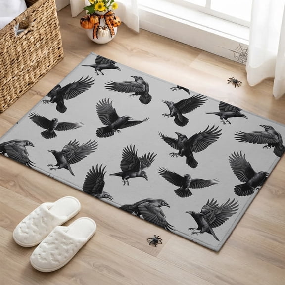 Rectangle Area Rug 2x3ft,Halloween Crow on Grey Washable Carpet Non-Slip Runner Accent Rugs Indoor Floor Mat for Bedroom Living Room Decor,Watercolor