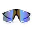 thumbnail image 5 of Mens Oversized Rimless Shield Wrap Sport Plastic Runners Sunglasses Black Blue - Blue Mirror, 5 of 8
