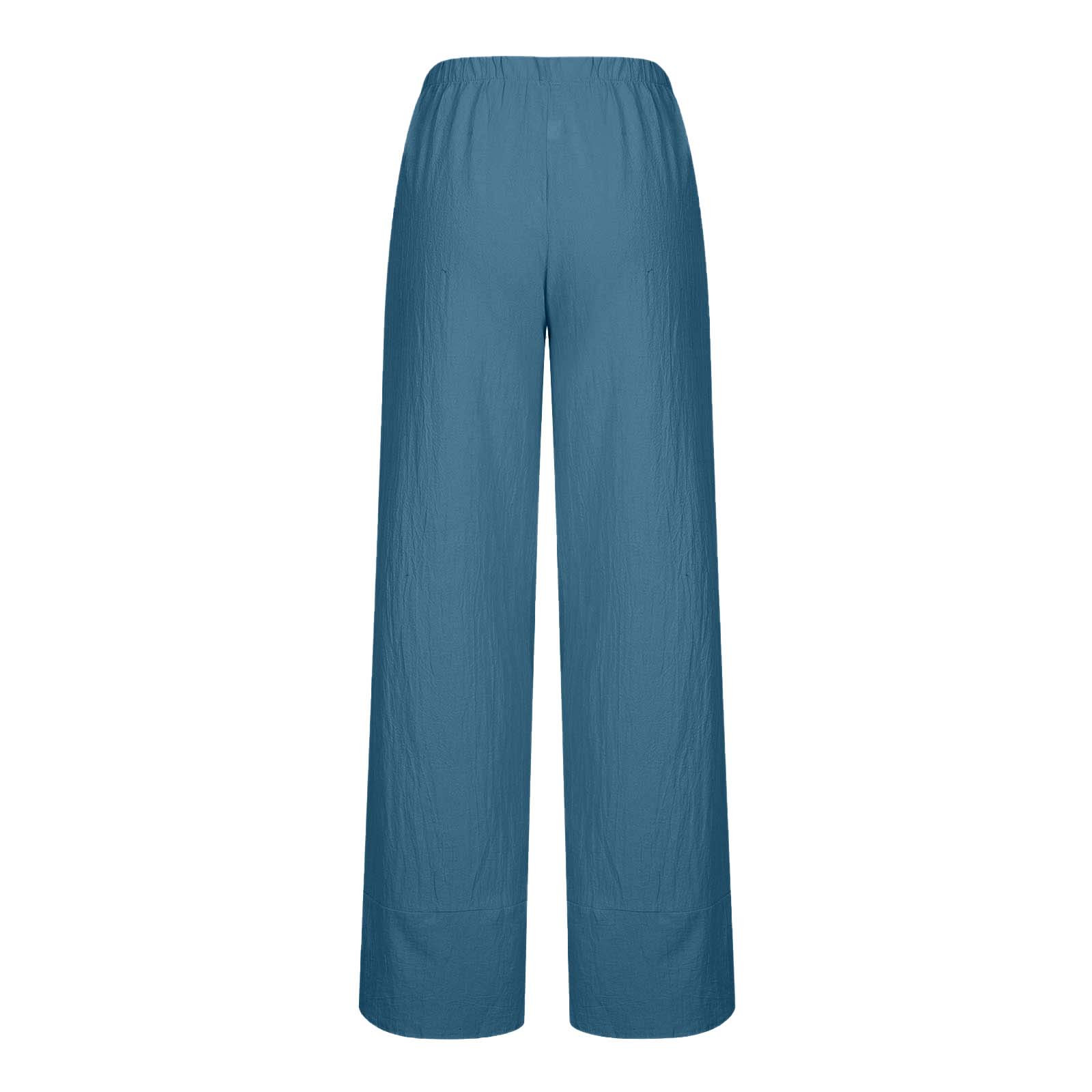 Women's Casual Summer Capri Pants Cotton Linen Elastic Waist Trousers ...