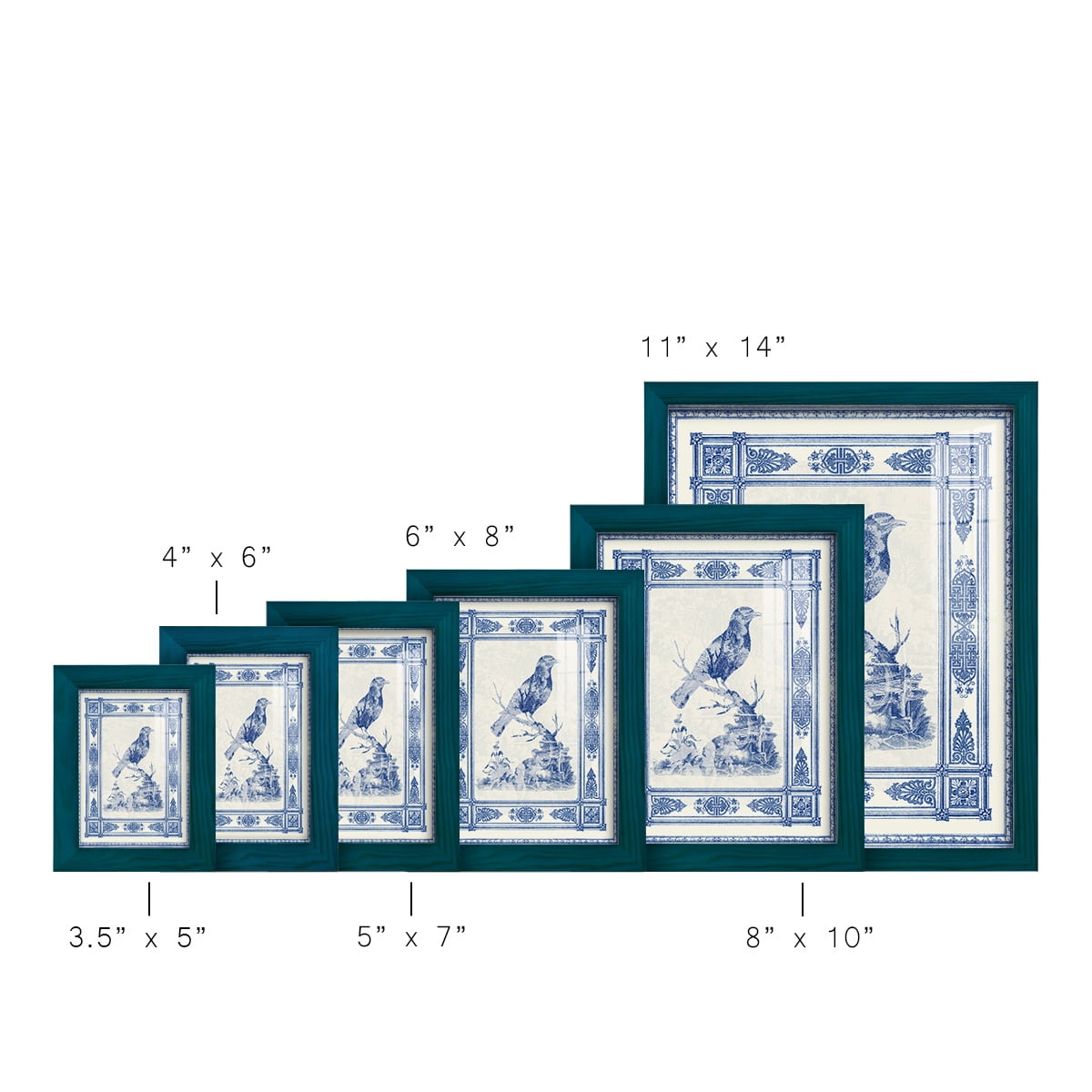 Toile de Jouy I -Framed Print w/glass-Ocean Blue