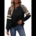 thumbnail image 1 of Camisas de Larga con Estampado de Leopardo para Mujer, Sudaderas Informales de Otoño con Cuello Redondo y Bloques de Color Negro L, 1 of 10