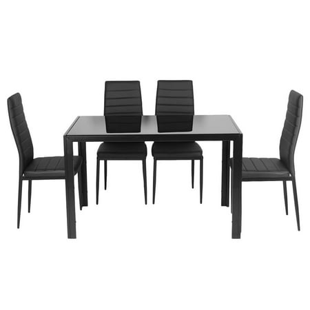 5 Piece Kitchen Dining Table Set W Gl Top And 4 Leather Chairs Dinette Black 5 Piece Kitchen Dining Table Set W Gl Top And 4 Leather Chairs Dinette Black