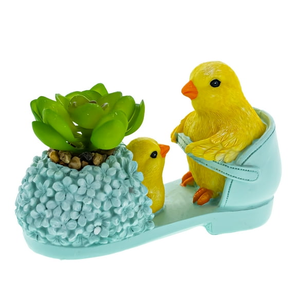 Easter Chick Planter Decorative Shoe Shaped Succulent Pot with Floral Accents 3.4 Inches Tall