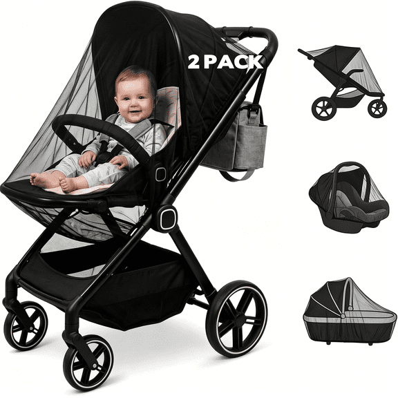 MISSMILE 2 Pack Universal Baby Mosquito Net for Stroller Crib Bassinet Mesh Netting Infant Mosquito Cover for Car Seat and Pram