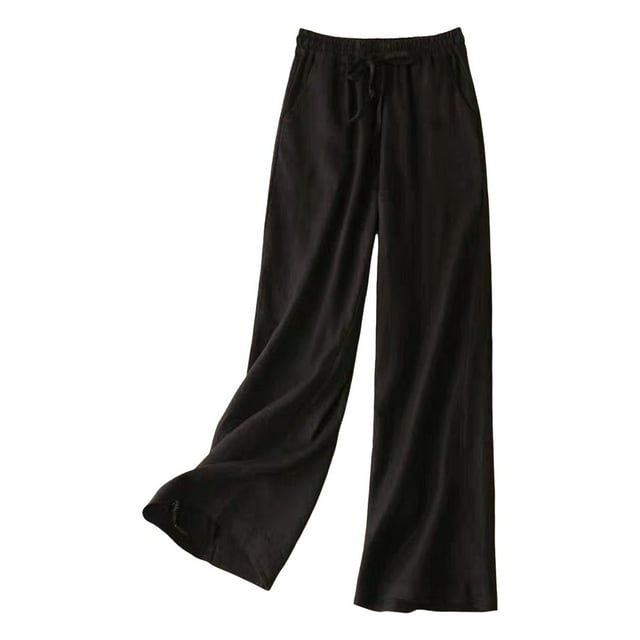 Pantalones anchos de algodón y lino para mujer: cintura alta elástica, corte holgado y ajustado, pantalones rectos informales para primavera/otoño