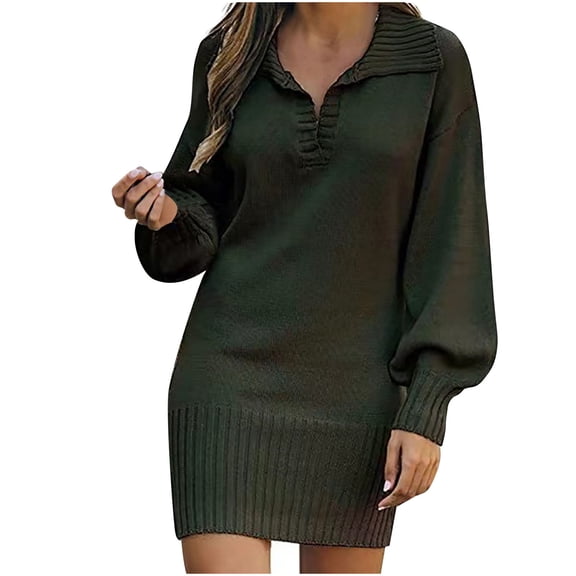 Aoochasliy Fall Dresses for Women Clothes Fall Fashion Casual Solid V-Neck Long Sleeve Loose Dress Autumn Blouse Pullover Tops