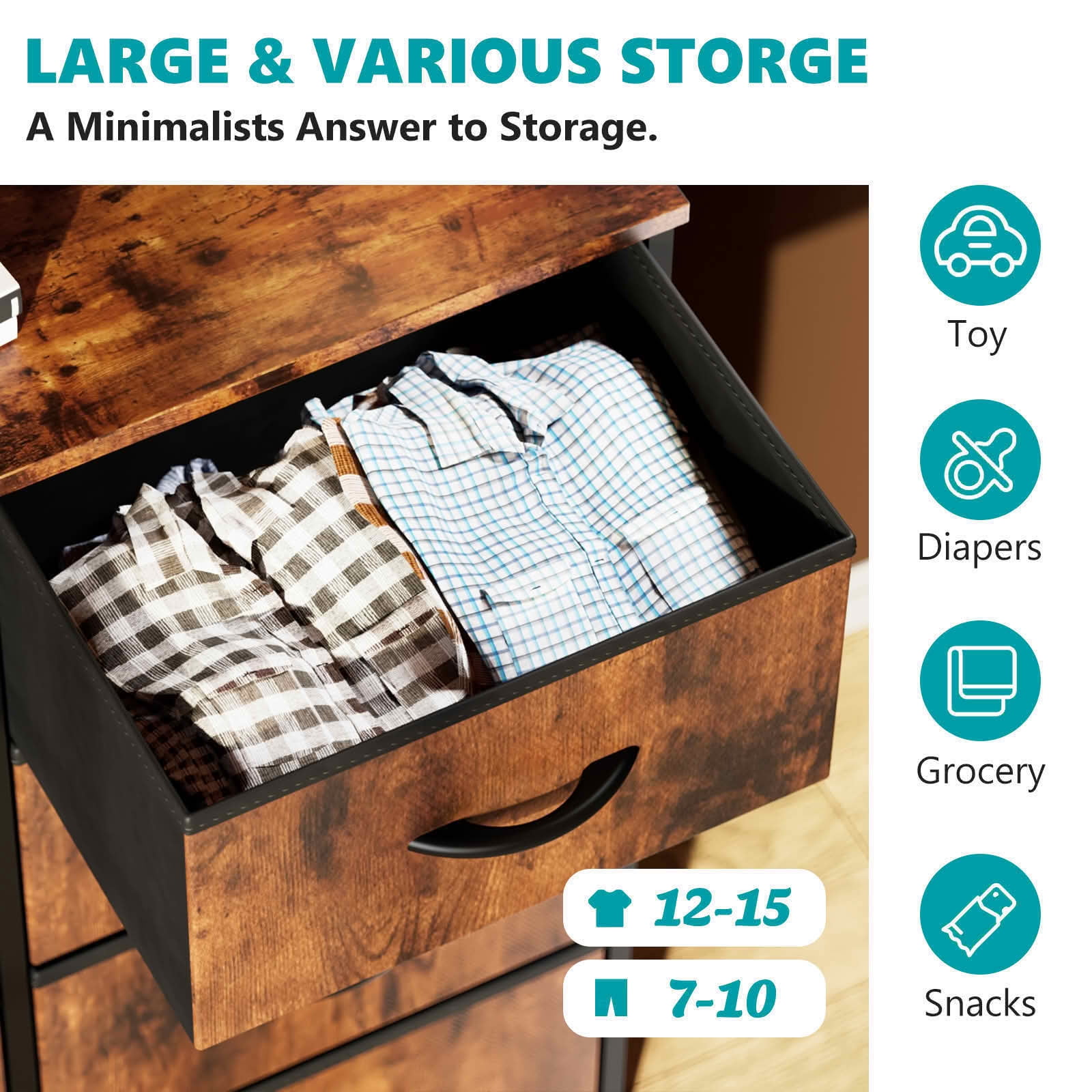MAYEERTY 8 Drawer Dresser, Fabric Storage Dresser for Bedroom, Living Room, Rustic Brown