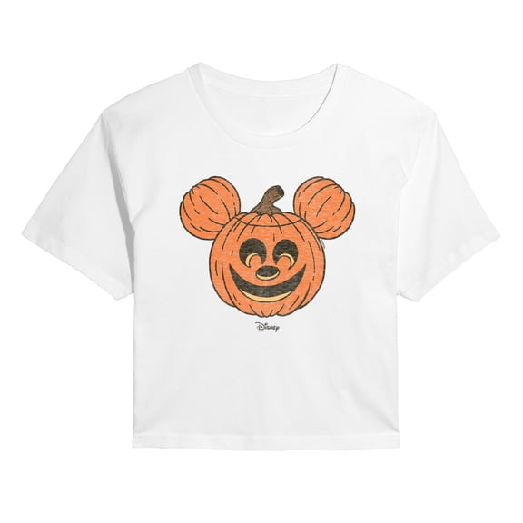 Disney - Mickey Pumpkin Head - Juniors Cropped Graphic T-Shirt