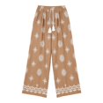 thumbnail image 4 of DHFJKG Bohemian Linen Pants Women Floral Print Wide Leg Flowy Palazzo Casual Drawstring Summer Beach Vacation Comfortable Trousers, 4 of 4