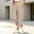 thumbnail image 4 of Sunnin Solid Color High Waist Pants Elastic Waist with Pockets Cropped Casual Everyday Wear, 4 of 6