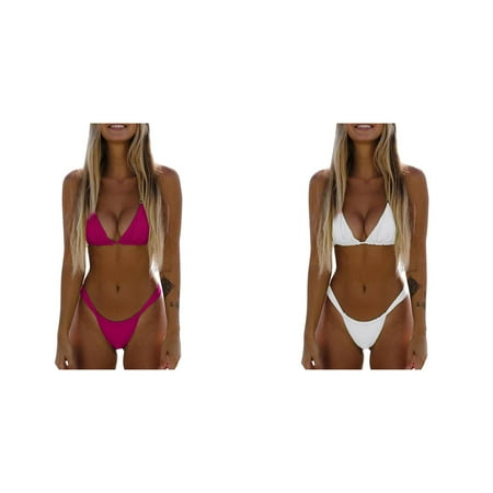 (2-Pack) Kcodviy High Two Up Bikini Mens Bikini Underwear Piece Up Women Cut High Waist Thong Bikini Lace Solid Swimsuit Bikini for Women Set Push Swimwears Tankinis Womens Bikinis Set