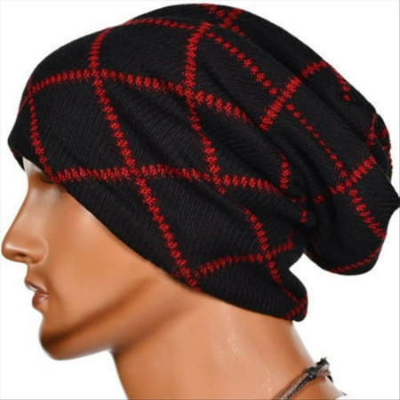 Leather Biker Skull Cap - Men Women Beanie Hat Skull Knitted Winter Ski Crochet Baggy Slouchy Biker Cap