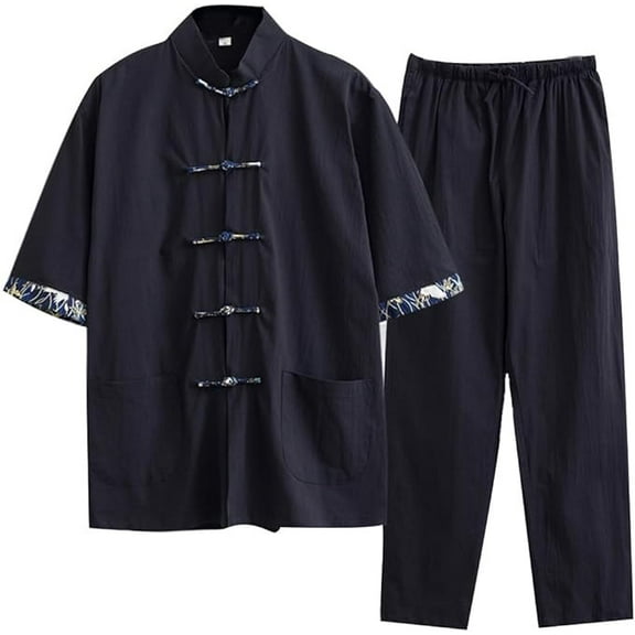 Chinese Traditional Tang Suit, Cotton Linen Kung Fu Shirt Martial Arts Suit Short Sleeve Shirt Pants, Plus Size Loose Shaolin Tai Chi Clothing Wing Chun Uniform