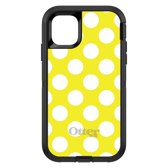 DistinctInk OtterBox Defender Custom Case for Apple iPhone 15 (6.1" Screen) - White & Yellow Polka Dots - Shockproof Protection