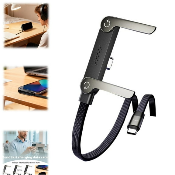4 in 1 Charging Cable 240W, Multi Charger Cord with with Built-in Foldable Phone Holder, 90° Elbow Design, Adjustable Stand, Fast Charging, Supports Laptop/Tablet/Phone Charging & Data