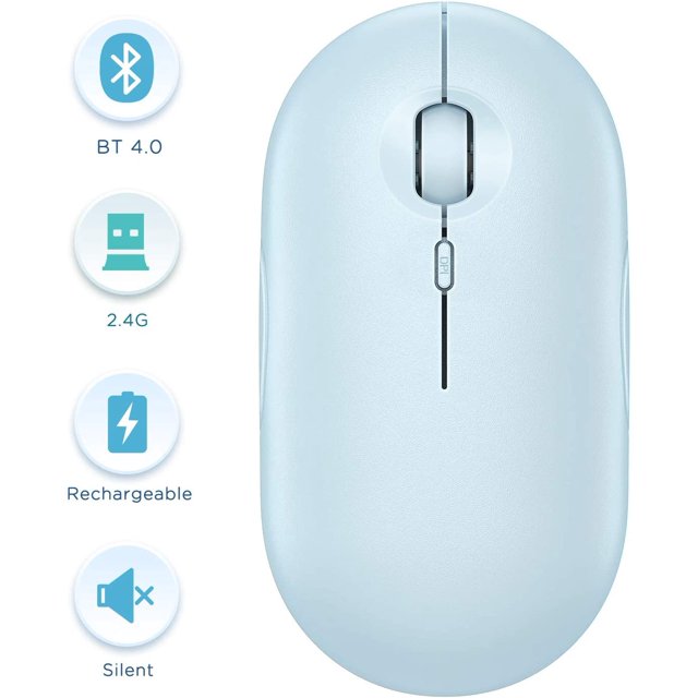 Bluetooth Mouse - Wireless Dual Mode Mouse (Bluetooth 4.0 + USB), Type C Rechargeable Slim Silent Mice for iPad, Mac, Chromebook, iPhone, Android, Laptop, PC and Computer - Baby Blue