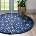 thumbnail image 1 of Unique Loom Rabat Shag Collection Moderne Tribal Marocain Inspiré Tapis en Peluche & Doux Zone de Conception Nomade, 8 Pi x 8 Pi, Bleu Marine/ivoire, 1 of 2