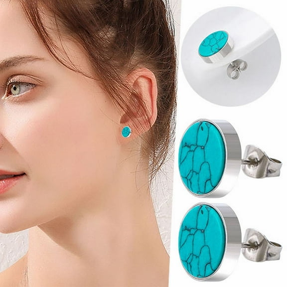 Replio Tibetan Turquoise Earrings 10mm Circular Post Stud Earrings Gemstone Earring Handmade Earrings For Women Trendy Fashion Gifts