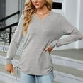 thumbnail image 4 of Annhoo Long Sleeve Shirts for Women Fashion V Neck Side Drawstring Ruched Shirts Fall Casual Comfy Tunics, 4 of 7