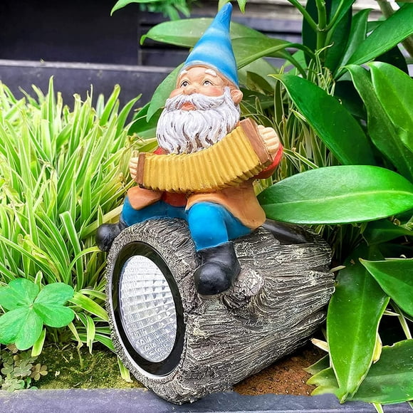 Estatua de gnomo con energía solar, decoración de jardín exterior con luz LED. Estatua de gnomo de jardín, decoración para patio o balcón, decoración de jardín, regalo. Gnomos de órgano.