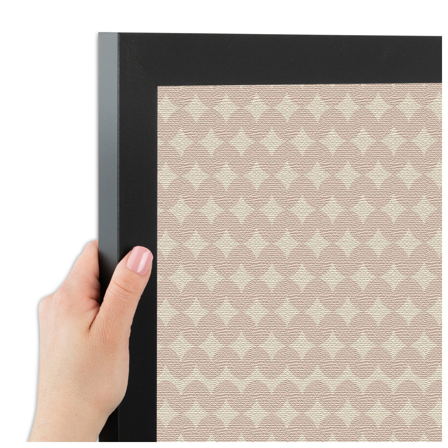 PinPix ArtToFrames 18x22 Custom Cork Bulletin Board Light Pink Diamond   Poster Board Has a Fabric Style Canvas Finish, Framed in Satin Black (PinPix-294)