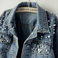 thumbnail image 6 of Breezora Women's Distressed Denim Jacket with Beaded Details Short Casual Top for Everyday Wear XXXXL Size Blue, 6 of 8