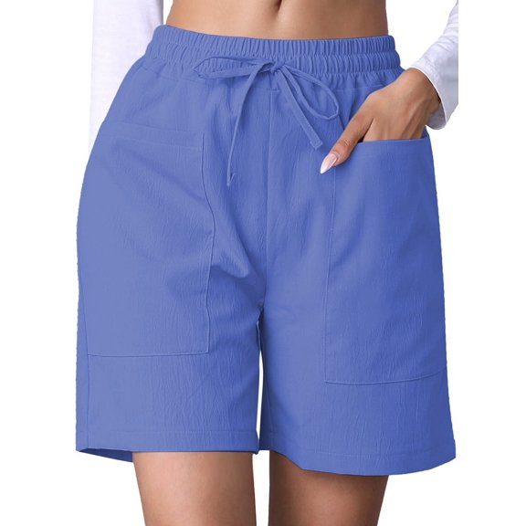 Omen Casual Shorts Drawstring Comfy Elastic Waist Shorts Summer Pull on Short with Pockets Royal Blue S