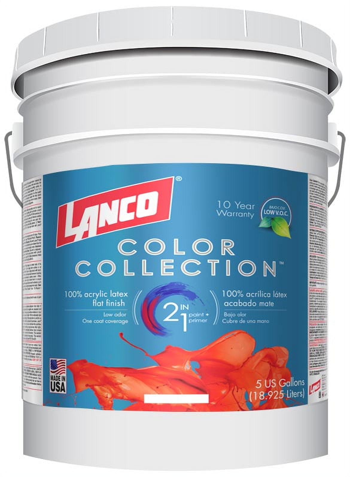 Lanco Color Collection 2 in 1, Flat Interior & Exterior Wall & Trim Paint, White & Pastel Base, 5 Gallon