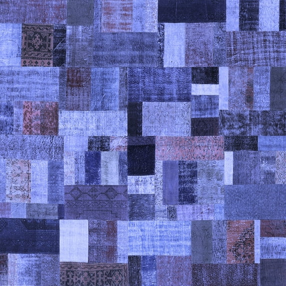 Ahgly Company Machine Washable Indoor Square Patchwork Blue Transitional Area Rugs, 8' Square