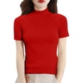 thumbnail image 2 of Yigetop Mock Neck Sweater Women Women's Short Sleeve Mock Neck Sweater Top Turtleneck Pullover Knit Shirt Women's Tops, Tees & Blouses Red XL, 2 of 8